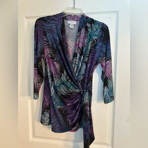 Carmen Marc Valvo Vibrant Feather Wrap Blouse